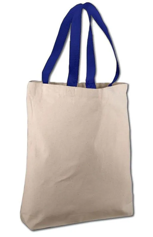 12 ct 100% Cotton Canvas Tote Bags with Color Handles - By Dozen