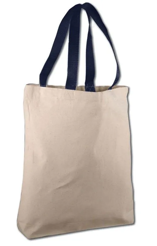 12 ct 100% Cotton Canvas Tote Bags with Color Handles - By Dozen