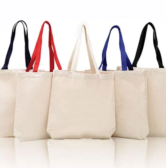 12 ct 100% Cotton Canvas Tote Bags with Color Handles - By Dozen