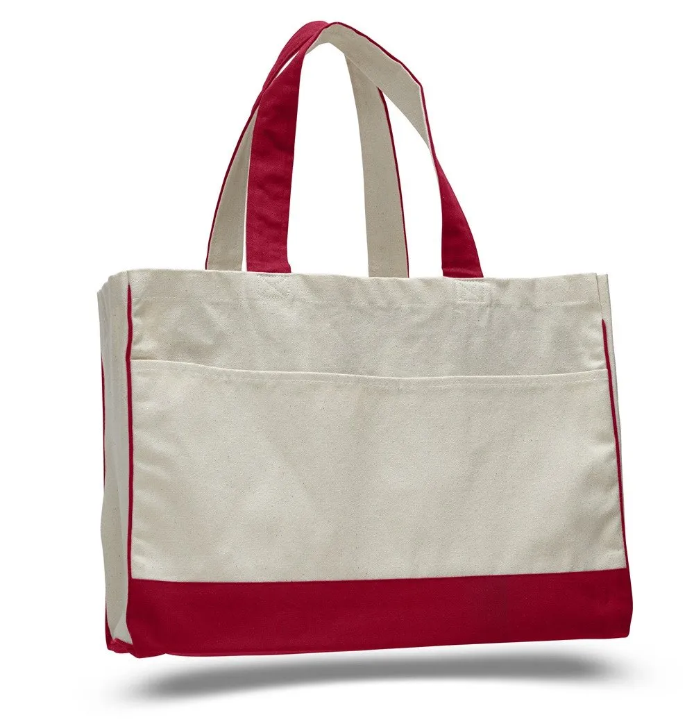 12 ct Cotton Canvas Tote Bag with Inside Zipper Pocket - By Dozen