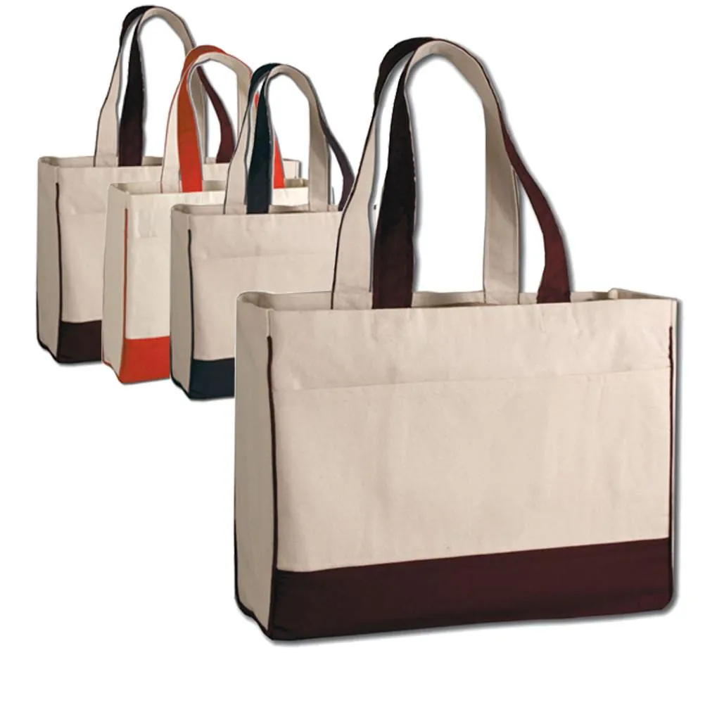 12 ct Cotton Canvas Tote Bag with Inside Zipper Pocket - By Dozen