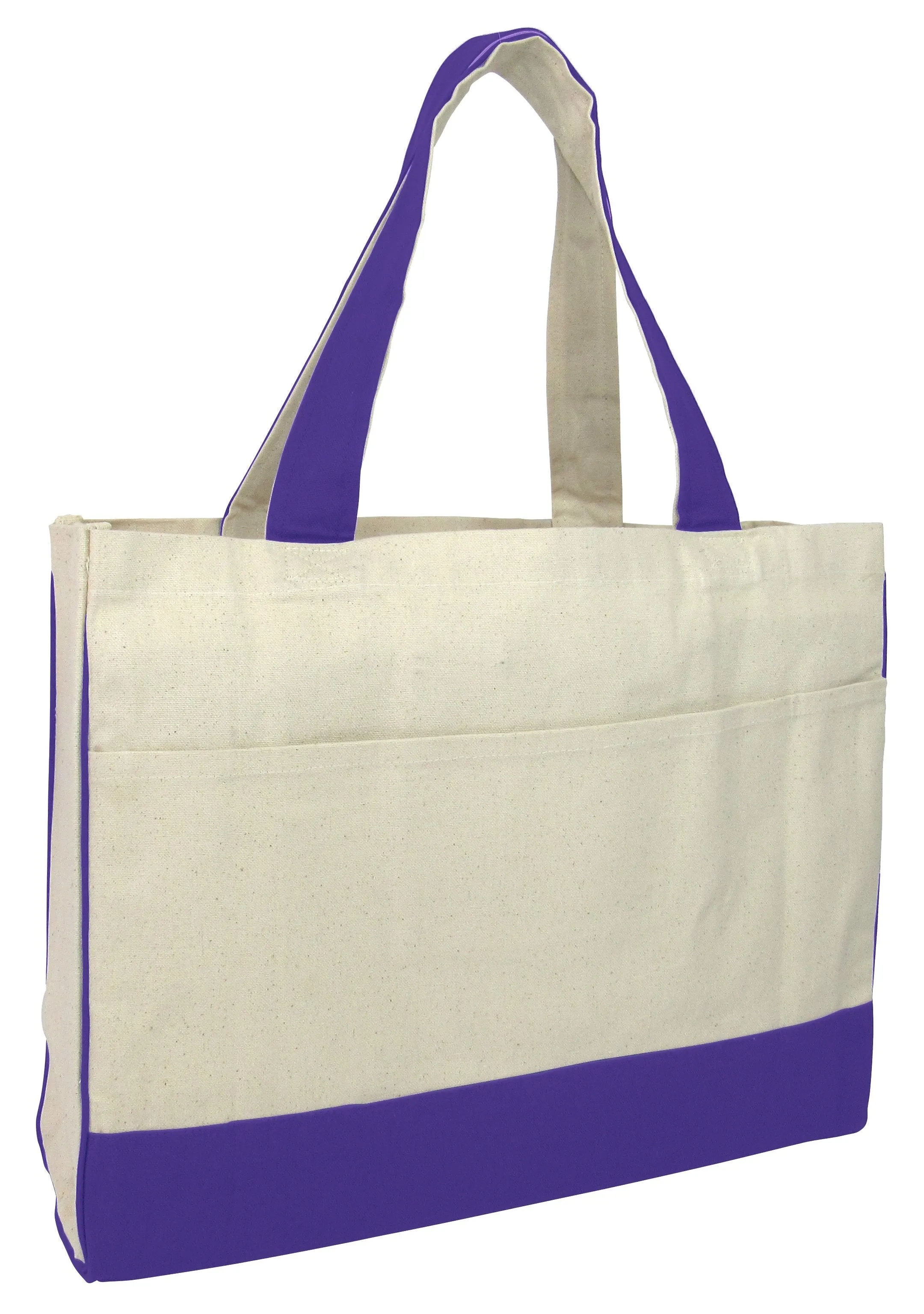 12 ct Cotton Canvas Tote Bag with Inside Zipper Pocket - By Dozen