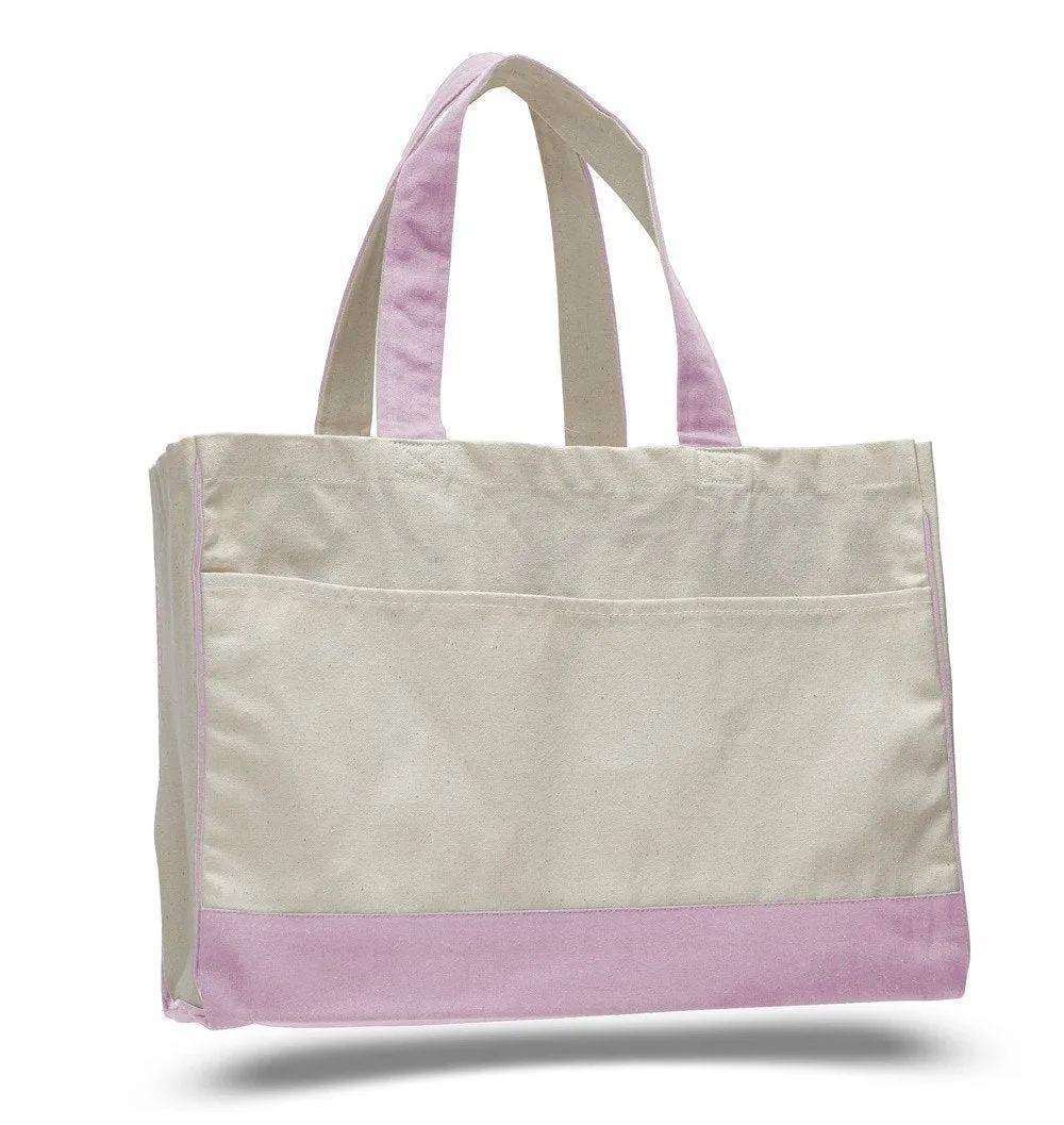 12 ct Cotton Canvas Tote Bag with Inside Zipper Pocket - By Dozen