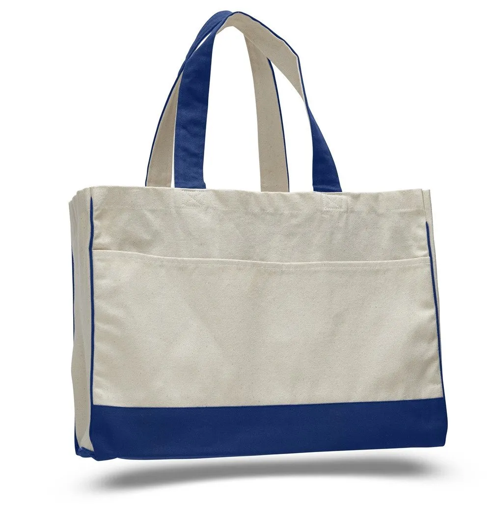 12 ct Cotton Canvas Tote Bag with Inside Zipper Pocket - By Dozen