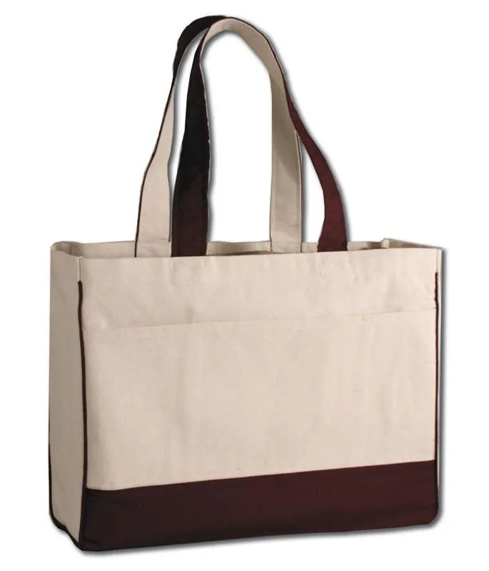 12 ct Cotton Canvas Tote Bag with Inside Zipper Pocket - By Dozen