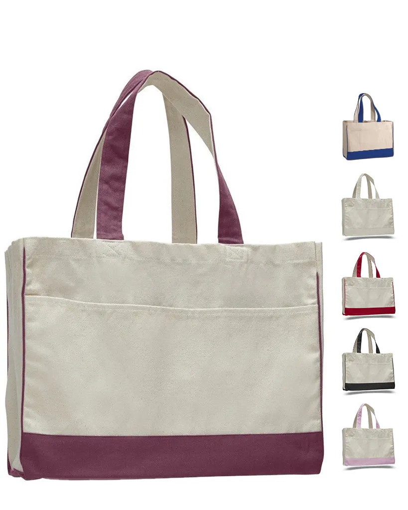 12 ct Cotton Canvas Tote Bag with Inside Zipper Pocket - By Dozen