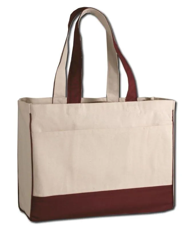 12 ct Cotton Canvas Tote Bag with Inside Zipper Pocket - By Dozen