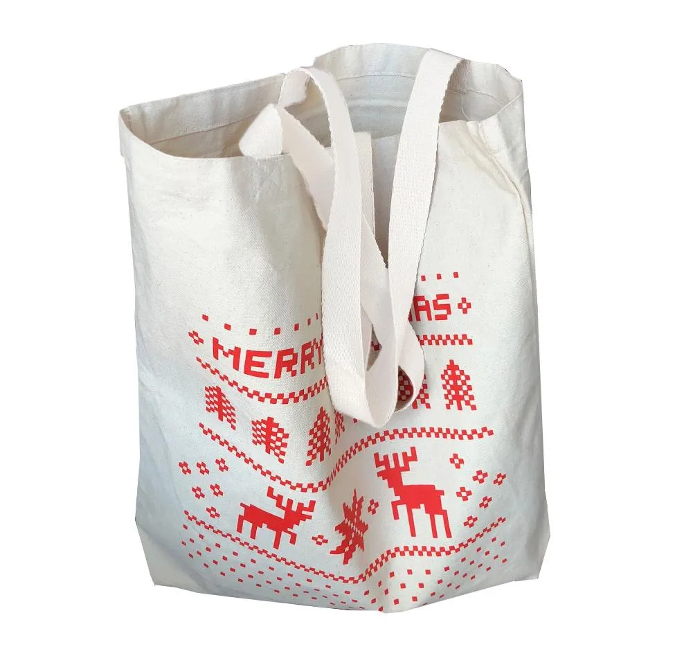 12 ct Merry Christmas 15" Medium Canvas Tote Bags w/Gusset - By Dozen