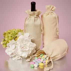 12 ct Single Bottle Natural Cotton Muslin Wine Bags with Drawstrings Closure - By Dozen