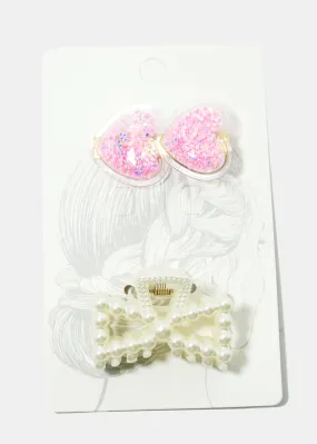 2-Piece Heart & Pearl Clip