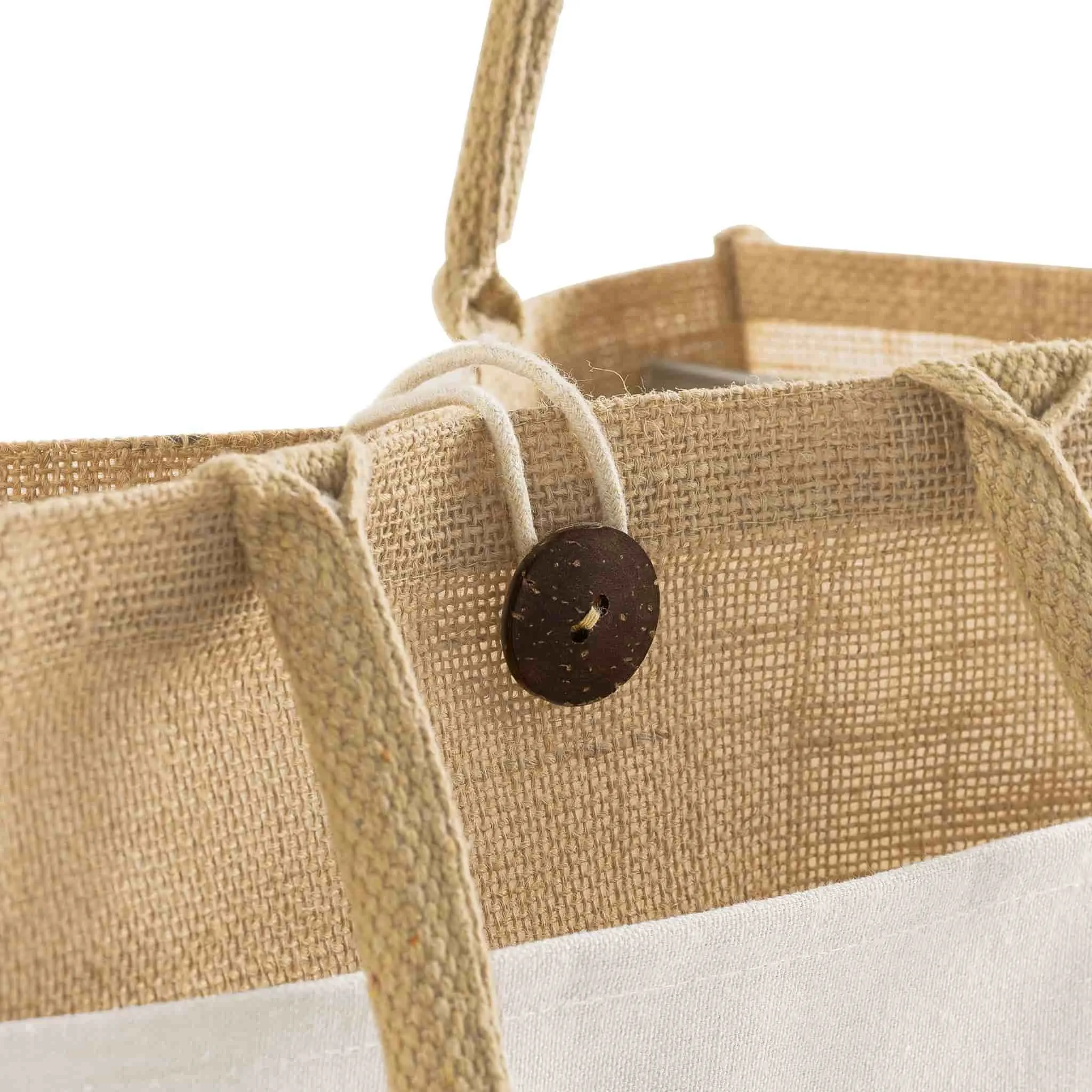 48 ct Milan Jute Tote Bags with Canvas Front Pocket - By Case