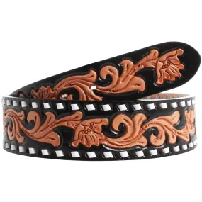 B816A - Tapered Floral Tooled Belt