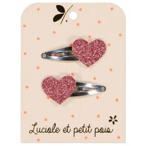 Barrettes coeurs - Glitter framboise (paire)