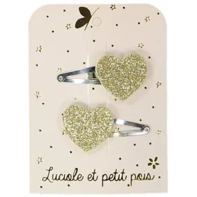 Barrettes coeurs - Glitter or (paire)