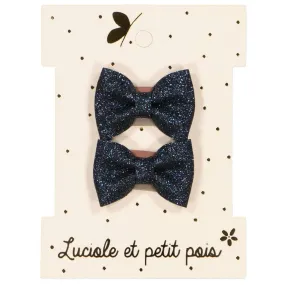 Barrettes mini papillon - Glitter bleu (paire)