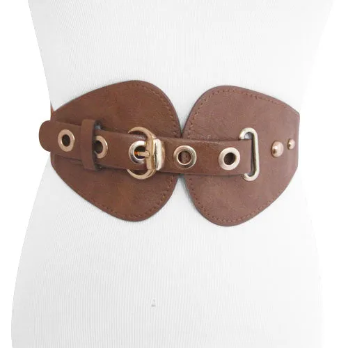 Beige Leather and Elastic Belt for Women