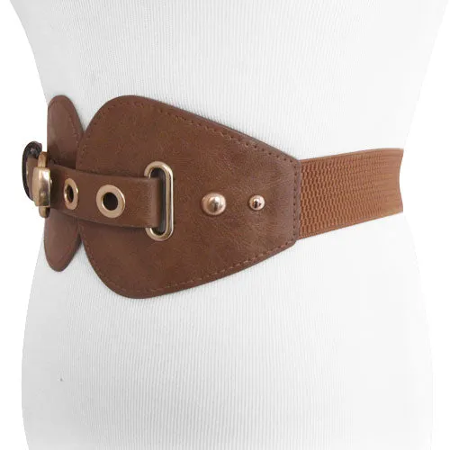 Beige Leather and Elastic Belt for Women