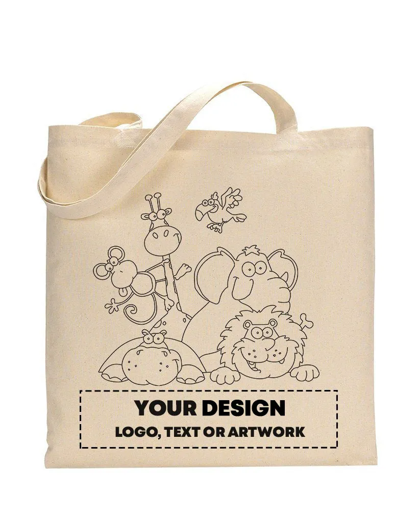 Black Color Zoo Tote Bag (Advance Level) - Coloring-Painting Bags for Kids