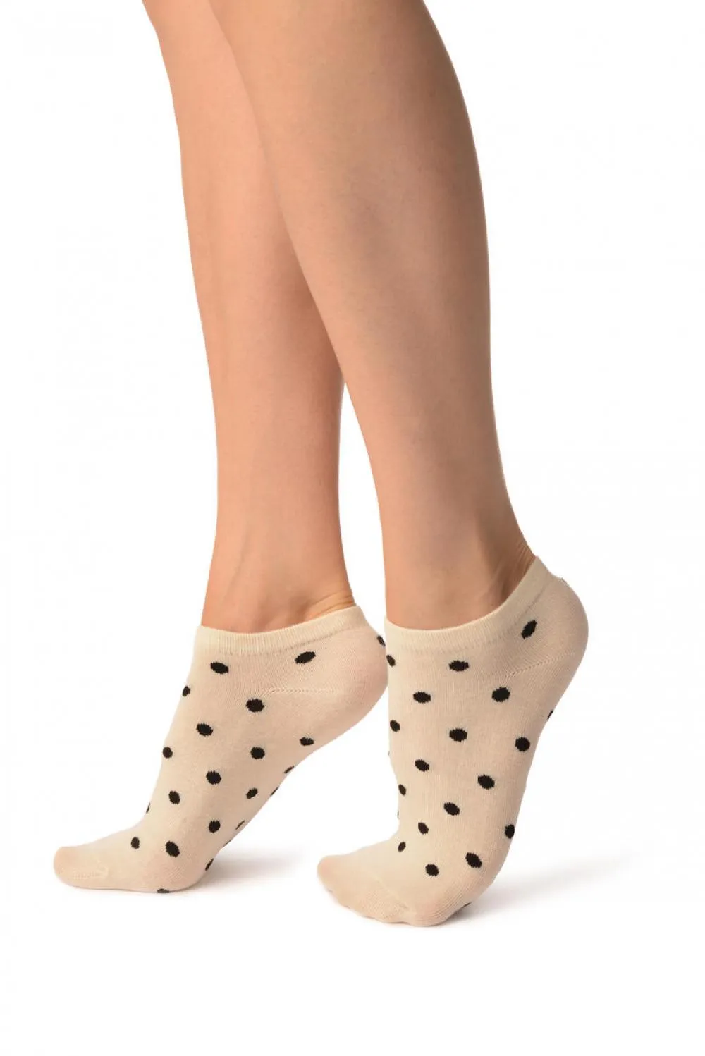 Black Polka Dot On Cream Footies Socks