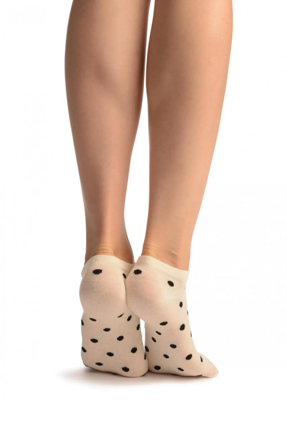 Black Polka Dot On Cream Footies Socks