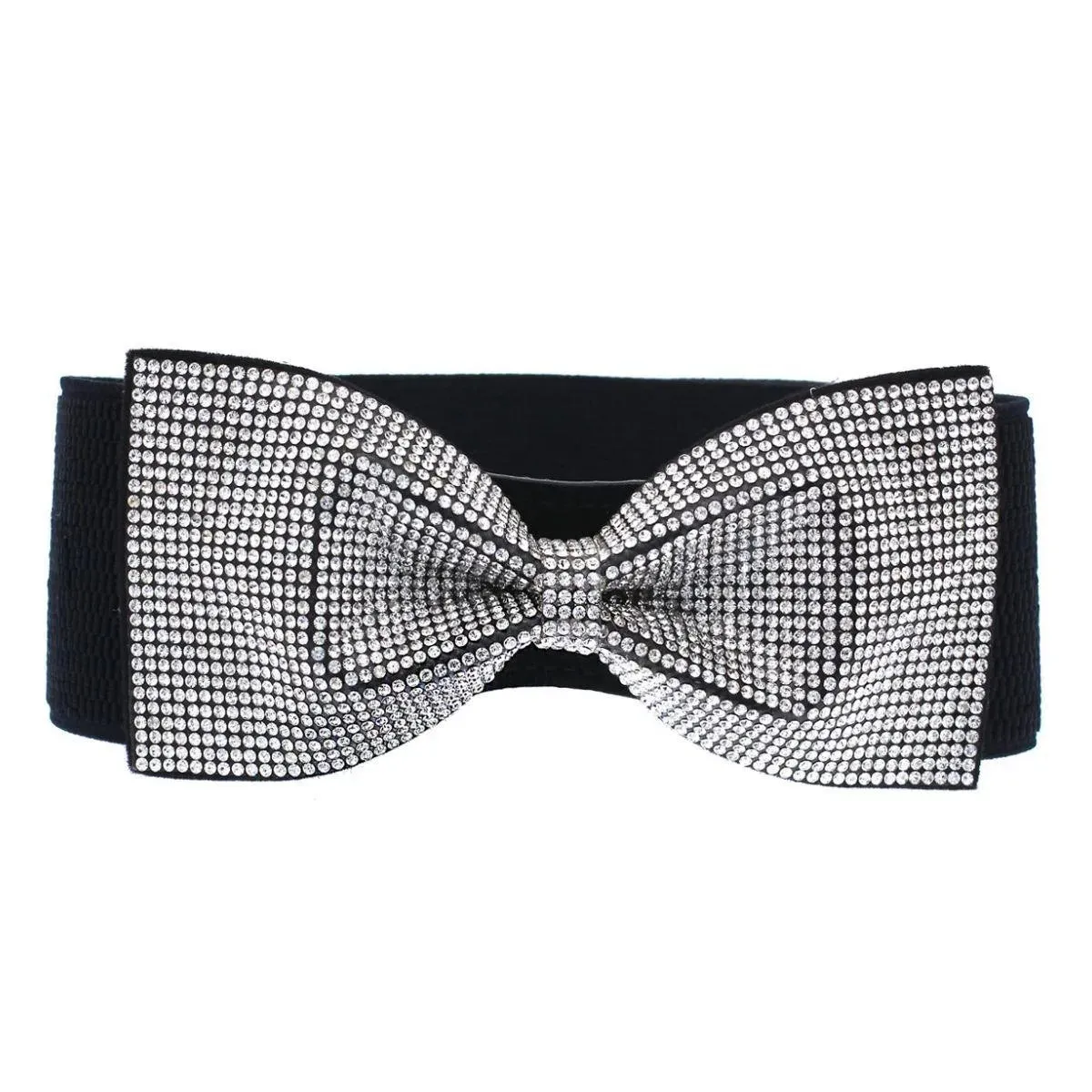 Black Stretch Canvas Belt Bling Bow