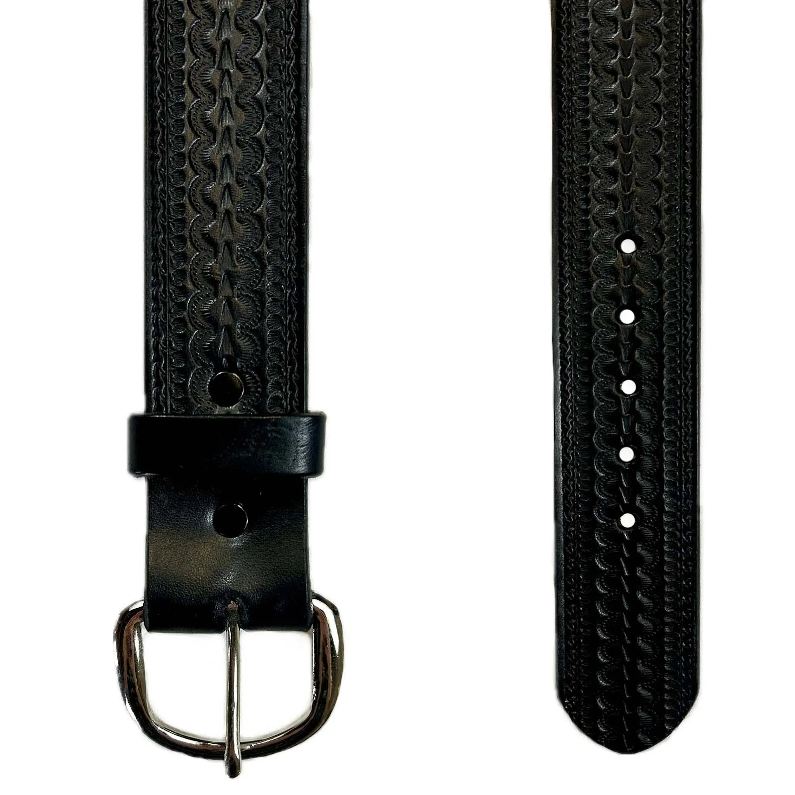 Black Tooled Scalloped Genuine Leather Western Belt