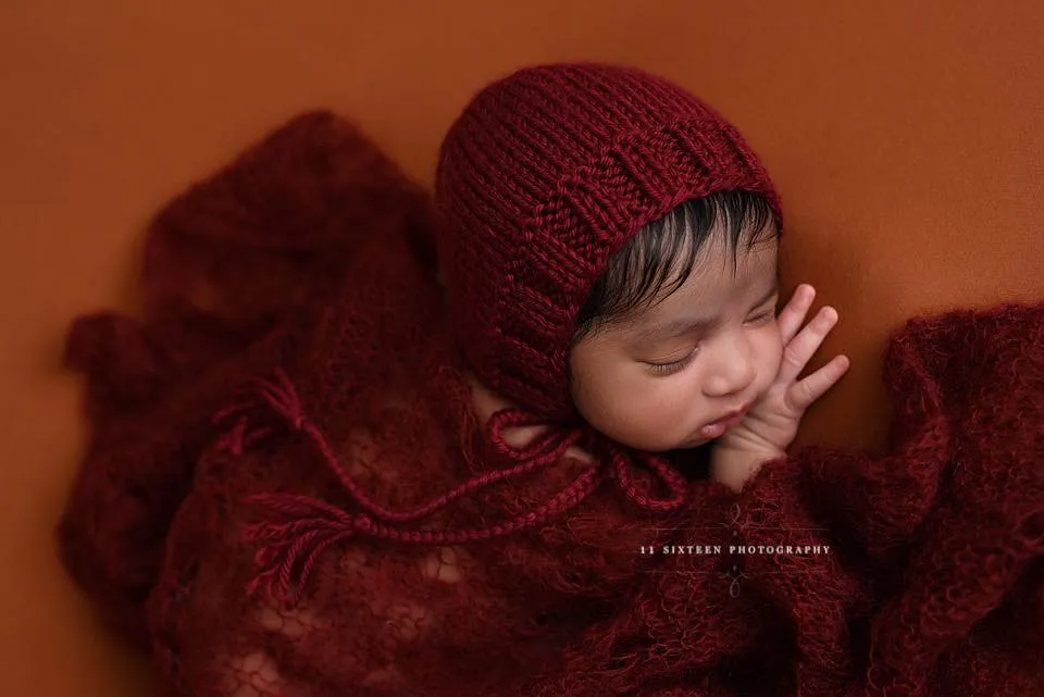 Burgundy Sunflower Mohair Knit Baby Wrap