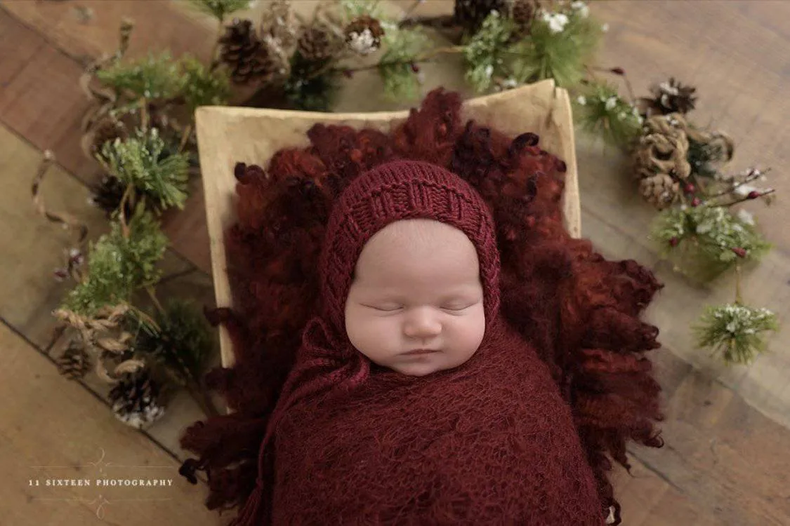 Burgundy Sunflower Mohair Knit Baby Wrap