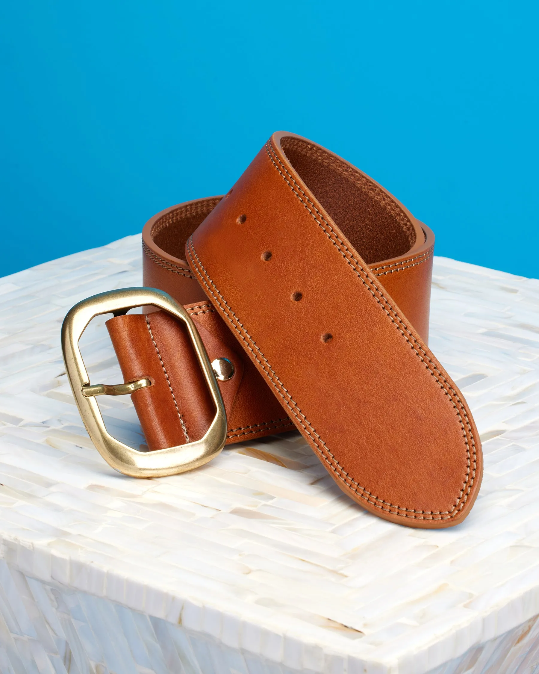 Cassidy Wide Leather Belt in Honey Tan