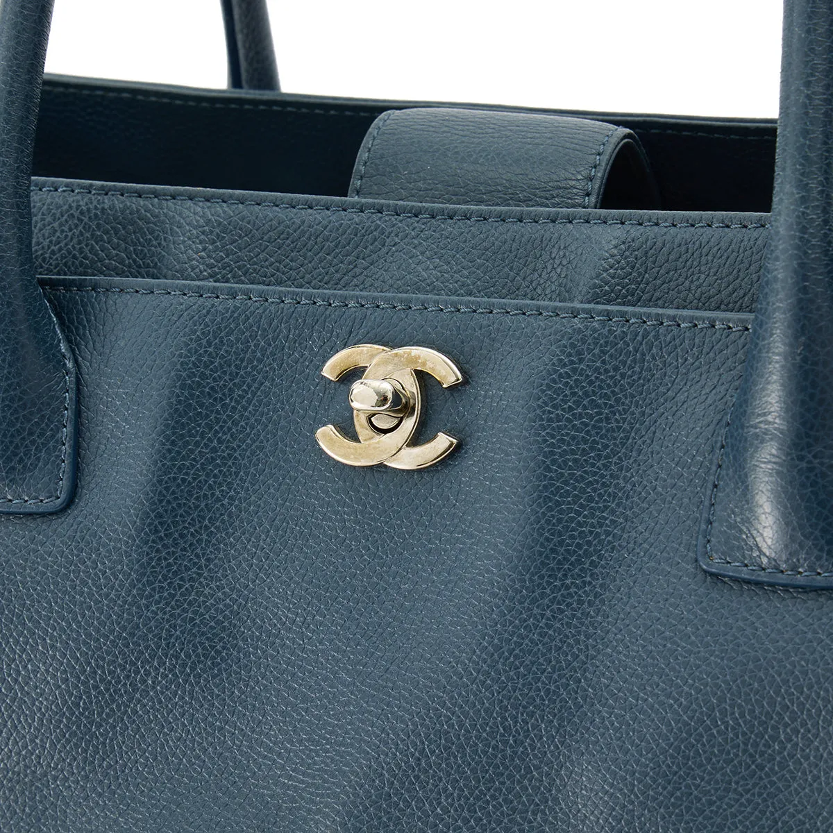 Cerf Navy Tote Bag in Calfskin, Silver hardware