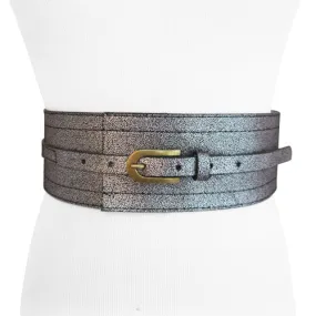 Crackled Silver and Black Elastic Stretch Belt For Women