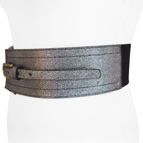 Crackled Silver and Black Elastic Stretch Belt For Women