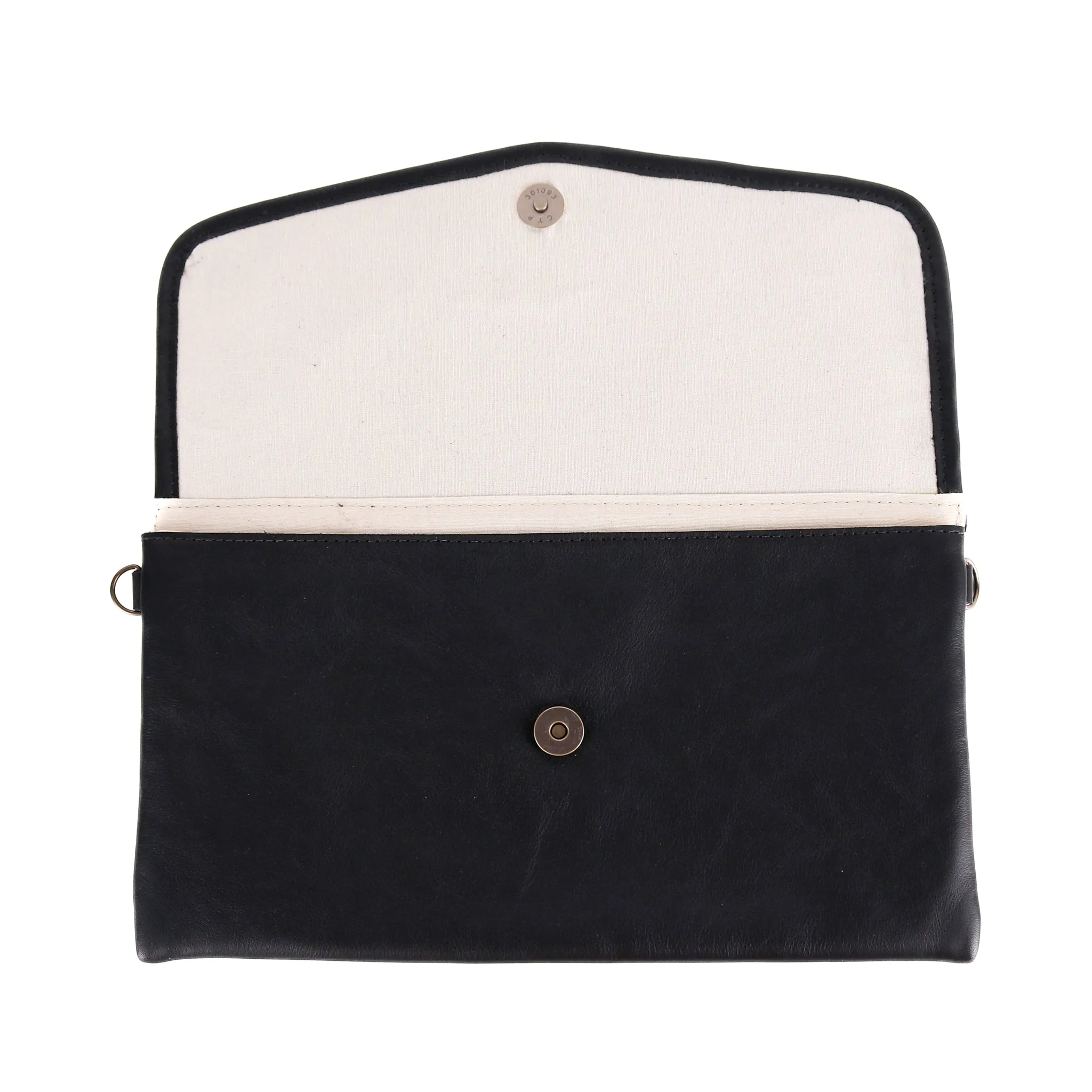 DATE NIGHT CLUTCH - OOAK CORTE DE PLAYA - BLACK LEATHER - NO. 10531