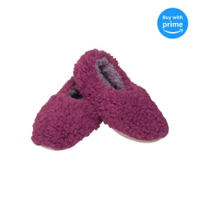 Deep Purple Two Tone Womens Plush Lined Cozy Non Slip Indoor Soft Slippers - Large