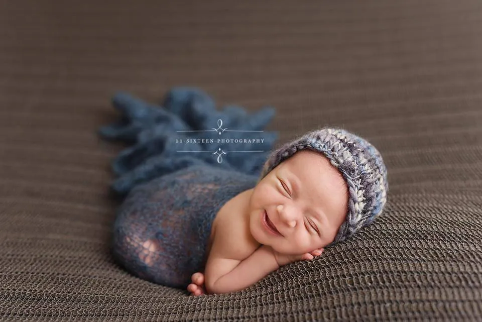 Denim Blue Sunflower Mohair Knit Baby Wrap