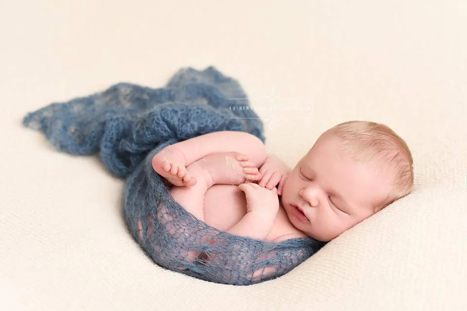 Denim Blue Sunflower Mohair Knit Baby Wrap