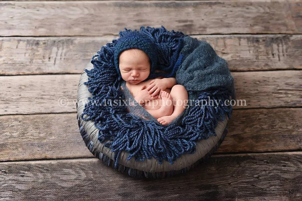 Denim Blue Sunflower Mohair Knit Baby Wrap