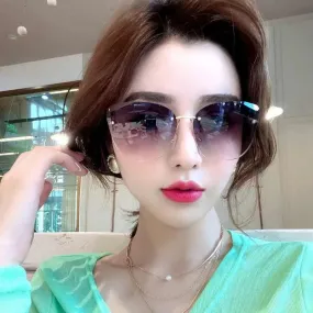 Driving Frameless Car Oversized Fashion Retro Pink Women Men Polygon Rimless Sun Gradient Sunglasses