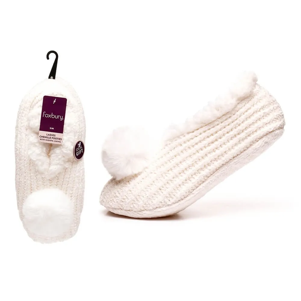 Foxbury Womens Chenille Footies Slippers Socks Sherpa Lining