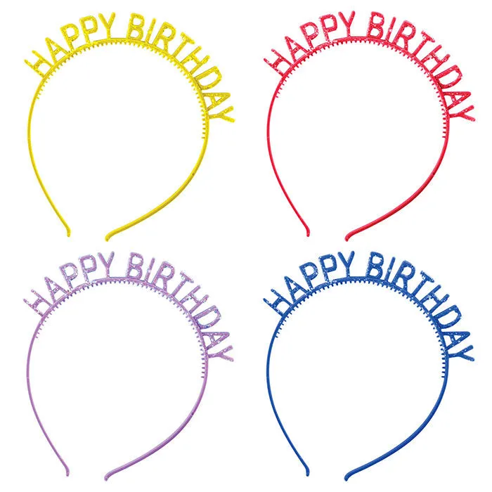 Happy Birthday Glitter Headbands 6" | 4ct