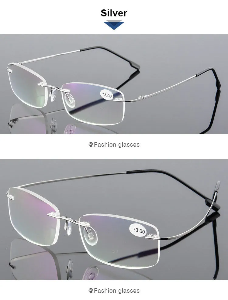 Hotochki Unisex Style 2 Rectangular Rimless Alloy Reading Glasses