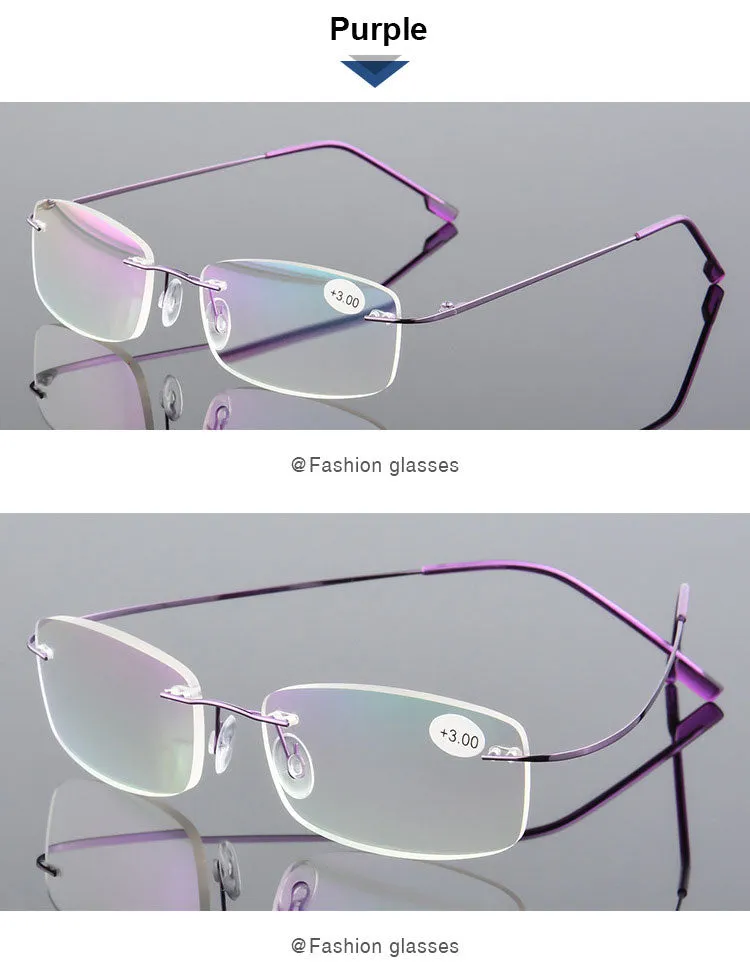 Hotochki Unisex Style 2 Rectangular Rimless Alloy Reading Glasses