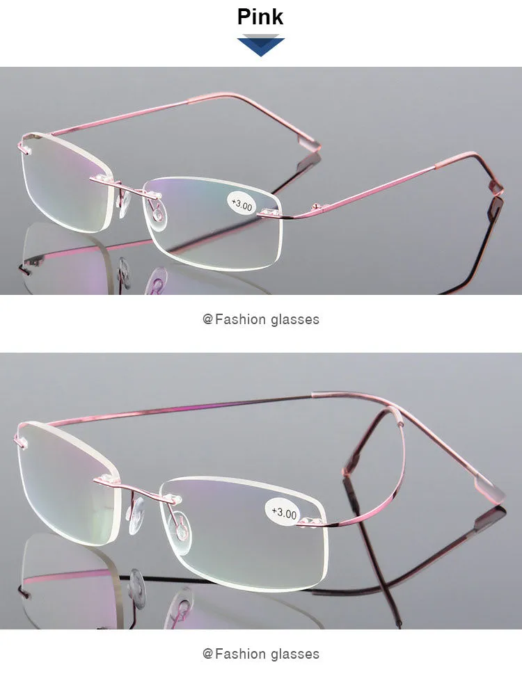 Hotochki Unisex Style 2 Rectangular Rimless Alloy Reading Glasses