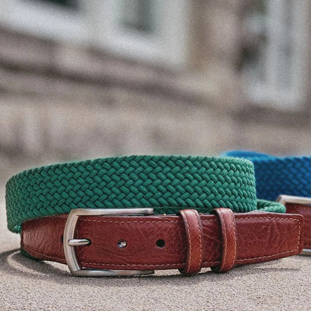 Italian Woven Cotton Elastic Belt in Dark Green by Torino Leather