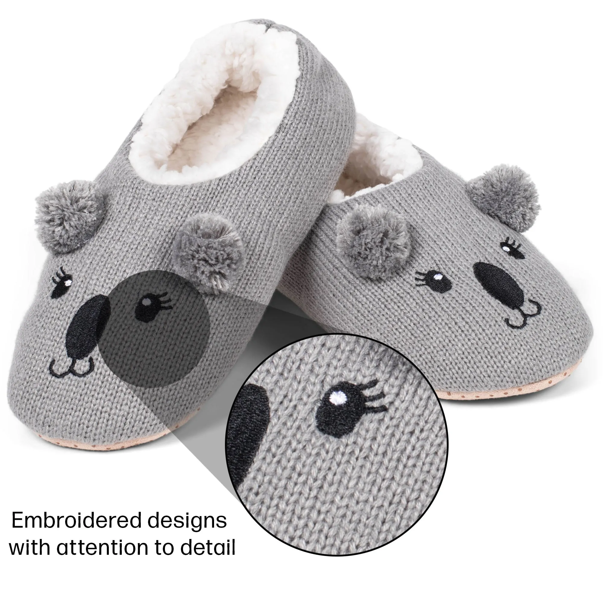 Koala Grey Women's Animal Cozy Plush Lined Non Slip Fuzzy Slipper - Large