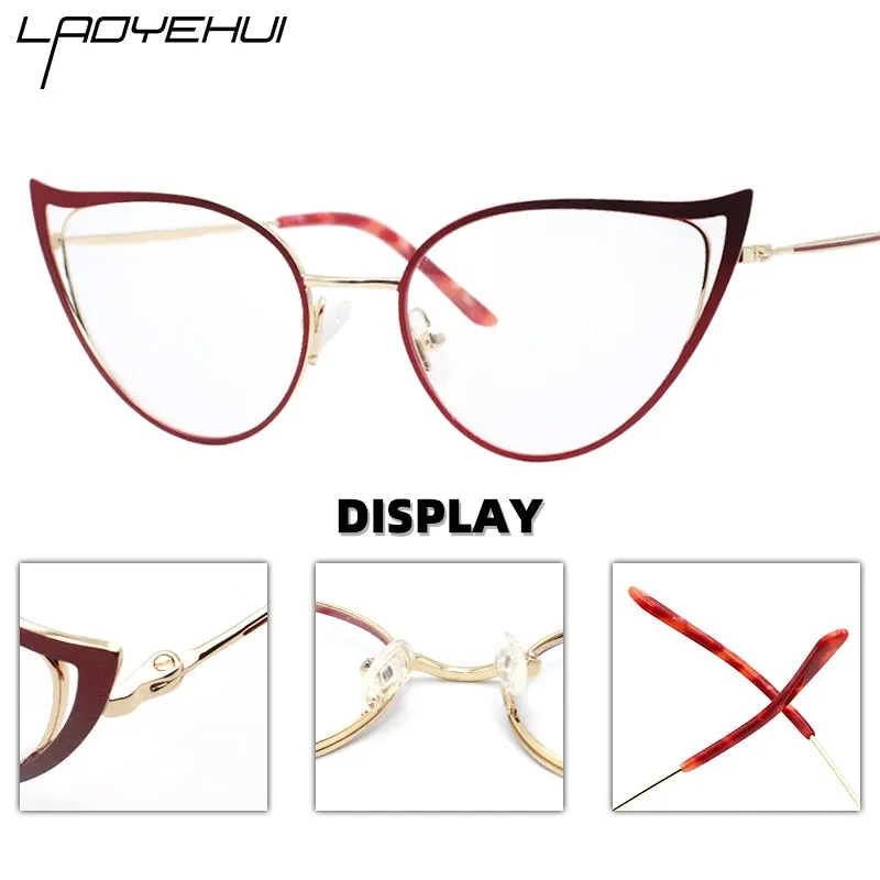 Laoyehui Women's Eyeglasses Cat Eye Alloy Reading Glasses Black White Green 9016