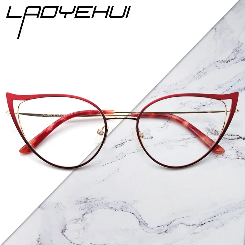 Laoyehui Women's Eyeglasses Cat Eye Alloy Reading Glasses Black White Green 9016