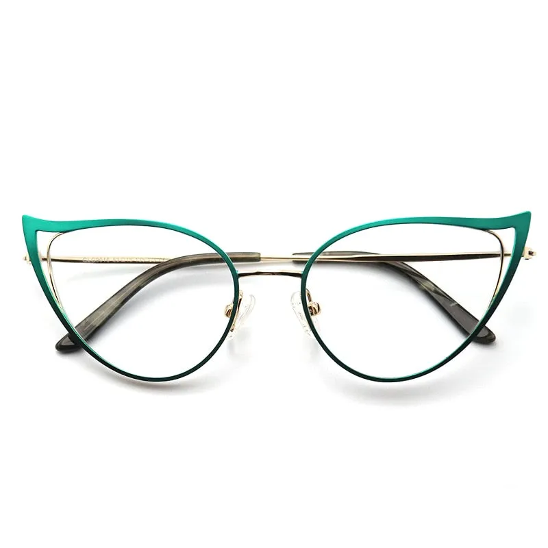 Laoyehui Women's Eyeglasses Cat Eye Alloy Reading Glasses Black White Green 9016