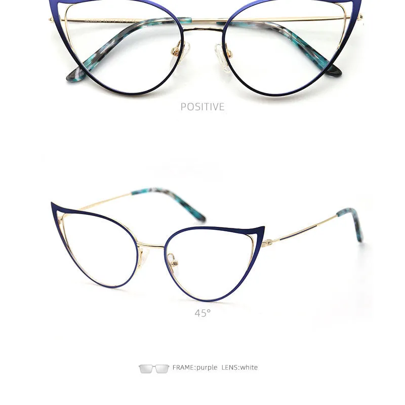 Laoyehui Women's Full Rim Cat Eye Alloy Frame Reading Glasses Anti Blue Light White 90161