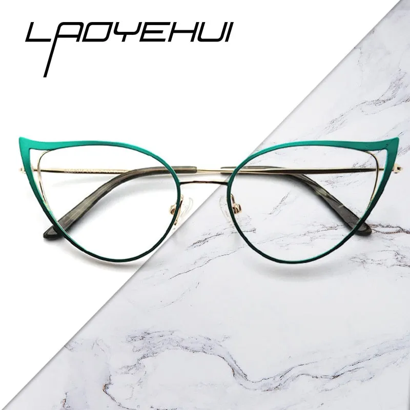 Laoyehui Women's Full Rim Cat Eye Alloy Frame Reading Glasses Anti Blue Light White 90161